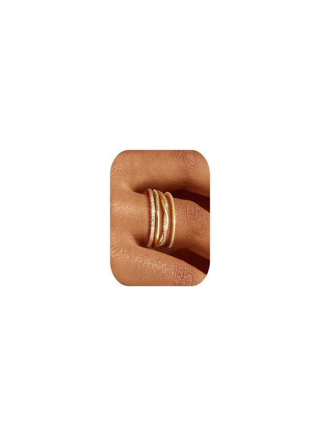 Florideco Stackable Rings for Women Non Tarnish Dainty 14K Gold Plated Stackable Thin Rings Cubic Zirconia Thumb Ring Set Trendy Statement Promise Wedding Bands Engagement Ring for Women Size 5-10 - Image 1
