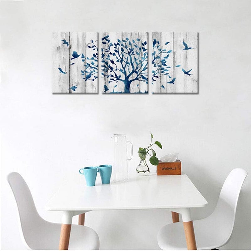 Welmeco Rustic Blue Tree with Birds Wall Art - Image 2