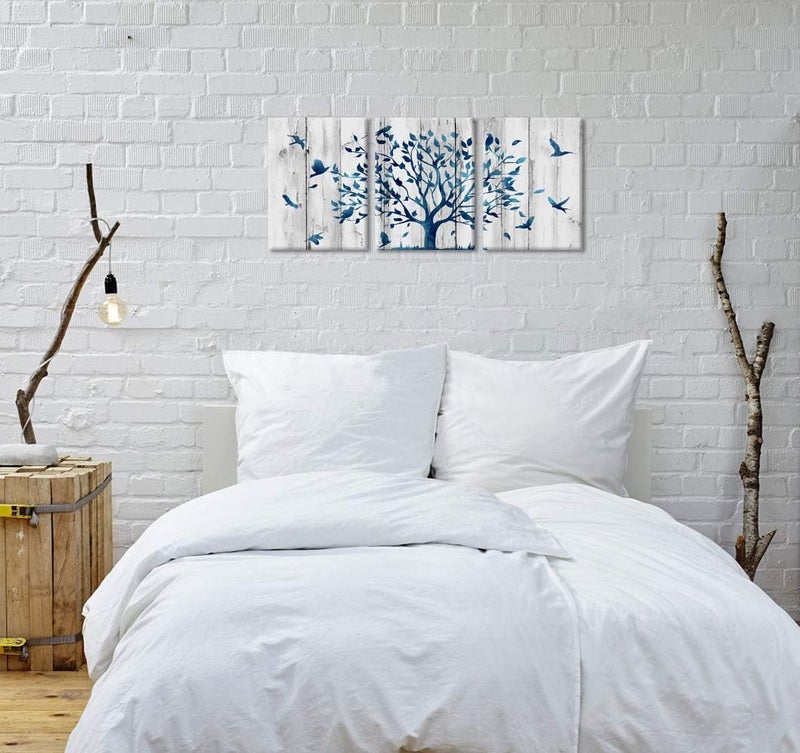 Welmeco Rustic Blue Tree with Birds Wall Art - Image 3