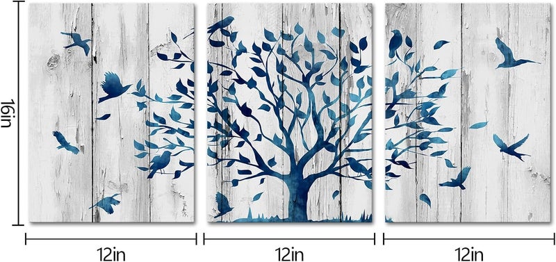 Welmeco Rustic Blue Tree with Birds Wall Art - Image 4