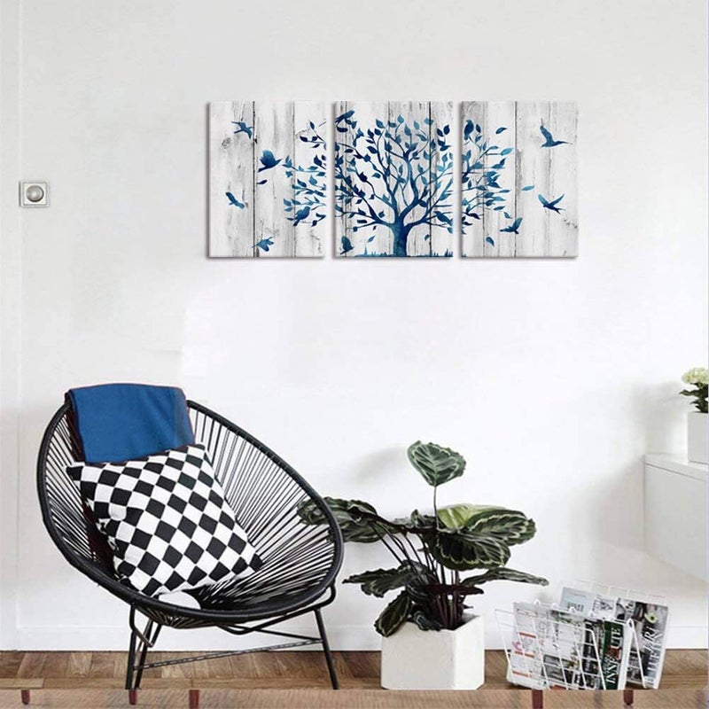Welmeco Rustic Blue Tree with Birds Wall Art - Image 5