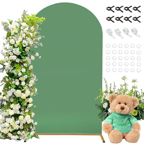 Dexpinzo 7.2FT Arch Fabric Backdrop Cover, Green Spandex Round Top Arch Stand Cover with Balloon Tie Tool for Wedding Ceremony Baby Bridal Shower Gender Reveal Birthday Party Photo Background Decorations - Image 1