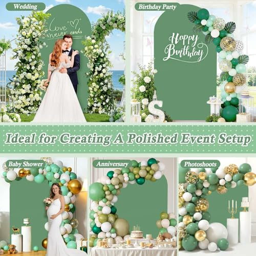 Dexpinzo 7.2FT Arch Fabric Backdrop Cover, Green Spandex Round Top Arch Stand Cover with Balloon Tie Tool for Wedding Ceremony Baby Bridal Shower Gender Reveal Birthday Party Photo Background Decorations - Image 4