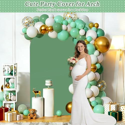 Dexpinzo 7.2FT Arch Fabric Backdrop Cover, Green Spandex Round Top Arch Stand Cover with Balloon Tie Tool for Wedding Ceremony Baby Bridal Shower Gender Reveal Birthday Party Photo Background Decorations - Image 3