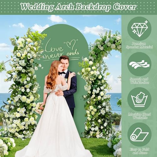 Dexpinzo 7.2FT Arch Fabric Backdrop Cover, Green Spandex Round Top Arch Stand Cover with Balloon Tie Tool for Wedding Ceremony Baby Bridal Shower Gender Reveal Birthday Party Photo Background Decorations - Image 2
