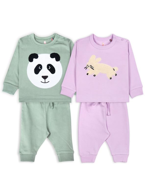 ARIEL Unisex Baby Full Sleeves Cotton Sweatshirt & Joggers Set (Pack of 2) (AR-BS-P2-GrnPan_Prpl_cat-0-3) - Image 1