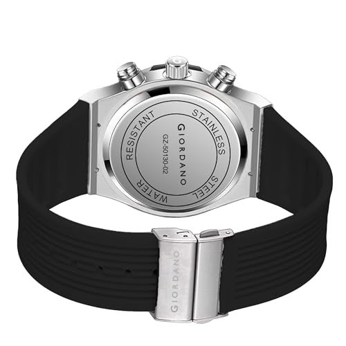 Giordano Multi-Function Watch for Men | Rainbow Crystal Bezel | Skeleton Dial | Black Sillicon Strap - Image 5