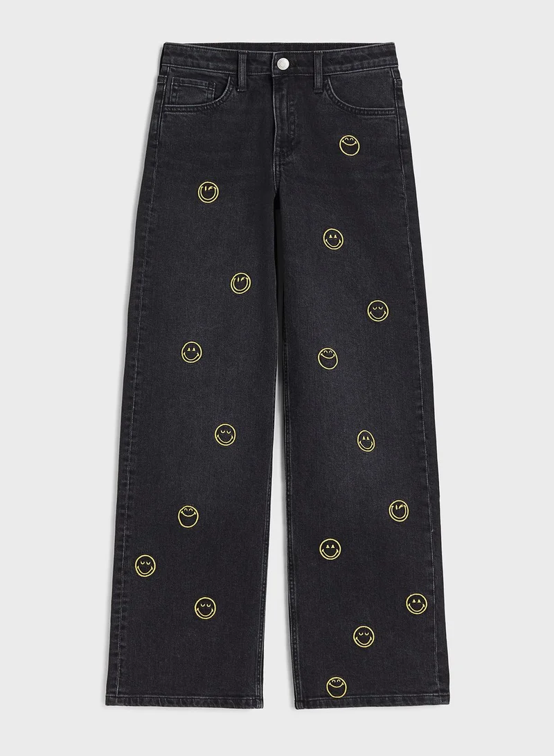 H&M Kids Smiley Print Wide Leg Jeans