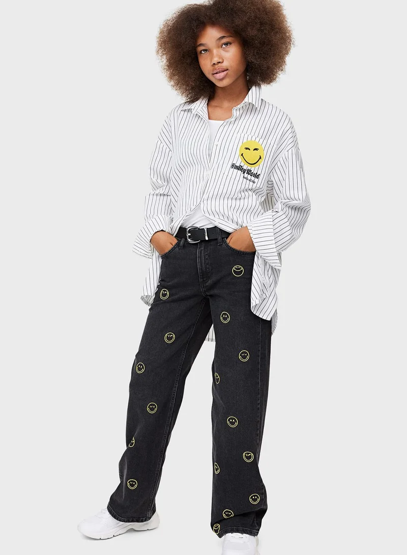 H&M Kids Smiley Print Wide Leg Jeans