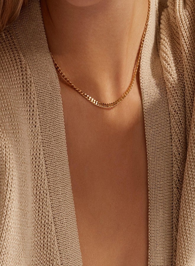 Krfy Gold Chain Necklace for Women Trendy - 925 Sterling Silver Clasp Dainty Choker Necklace 14K Gold Plated 14/16/18/20 inch Thin Simple Box Figaro Chain Herringbone Necklace Gold Jewelry for Women - Image 4