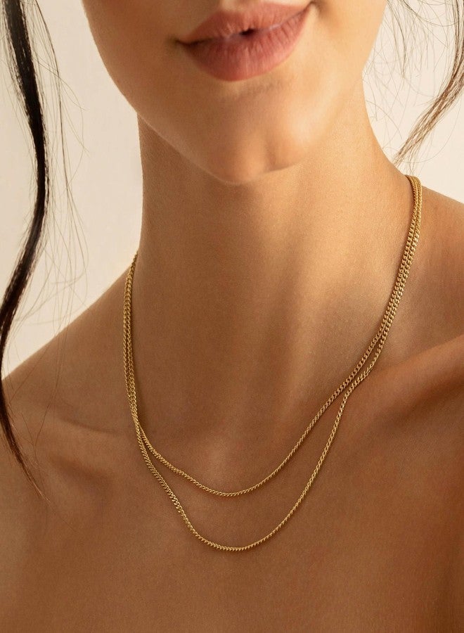 Krfy Gold Chain Necklace for Women Trendy - 925 Sterling Silver Clasp Dainty Choker Necklace 14K Gold Plated 14/16/18/20 inch Thin Simple Box Figaro Chain Herringbone Necklace Gold Jewelry for Women - Image 5
