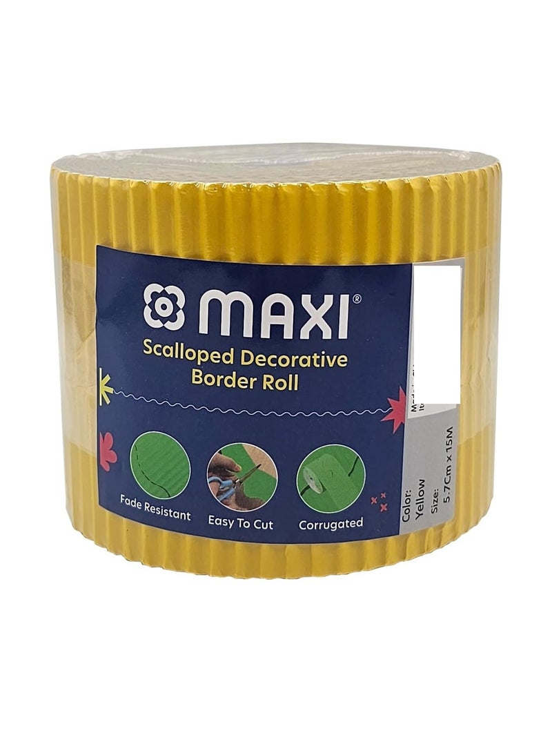 Maxi 1-Piece Corrugated Scalloped Borderette Border For School Displays, Classroom Decorations and Bulletin Boards Tape Yellow - Image 1