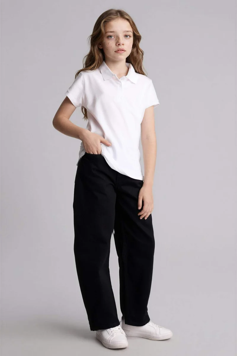 ديفاكتو Girl Regular Fit Basic Cotton Polo T-Shirt