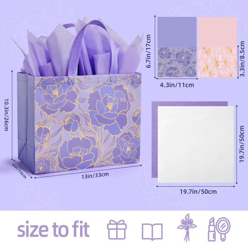 YANGTE 2 Pack 13" Large Beautiful Gift Bags Set with Greeting Card and Tissue Paper, Reusable Non-Woven Gift Wrap Bags with Handle for Presents of Any Birthday, Weddings, Mothers Day & Special Moments - Image 2