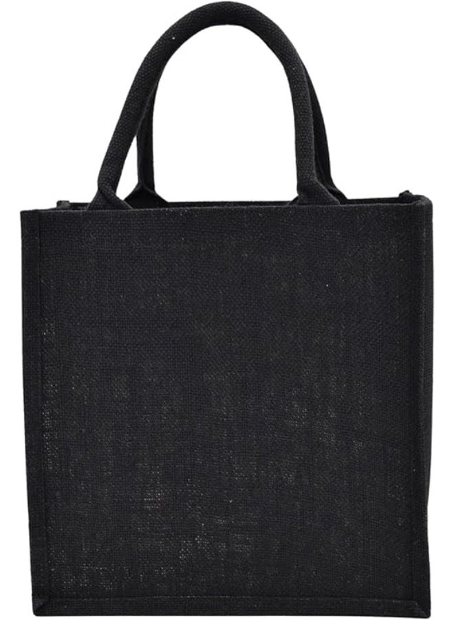 12 PIECES - Black Jute Tote Bag, Reusable Shopping Bag with Double Handles (Without Button) 30 X 30 X 15 - Image 2