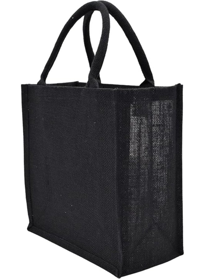 12 PIECES - Black Jute Tote Bag, Reusable Shopping Bag with Double Handles (Without Button) 30 X 30 X 15 - Image 1