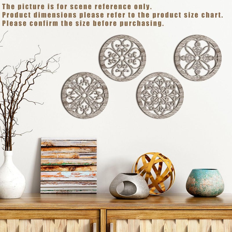 Yulejo All item simple matching build 4 Pcs Thicken Rustic Wall Decor Farmhouse Wall Art Wooden Hollow Carved Design Decor Rustic Round Wall Art for Living Room Bedroom Hallway Decor Kitchen Wall (Retro White,9.8 x 9.8 Inch) Sand resistant - Image 3