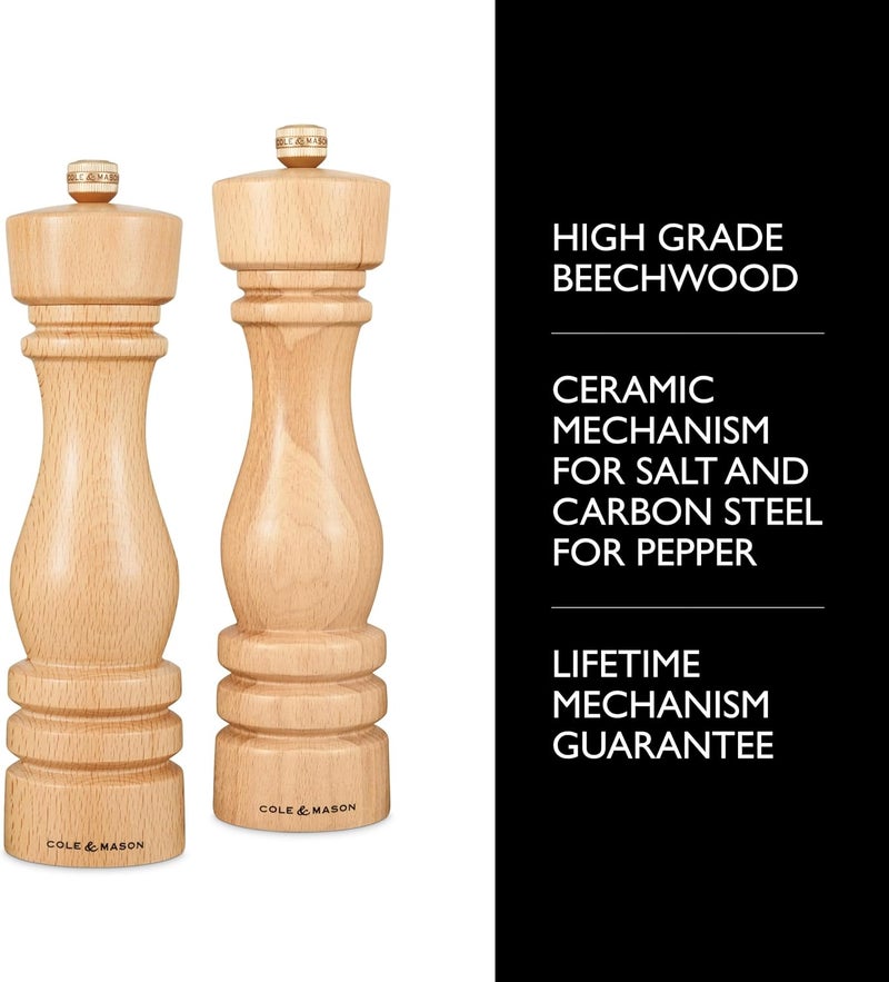 COLE & MASON Cole  Mason London Refillable Spice Mill  Kitchen  Home Accessory  Salt  Pepper Grinder Set  Salt Mill with Ceramic Mechanism  Pepper Mill with Carbon Steel Mechanism  8 Natural Beech - Image 2