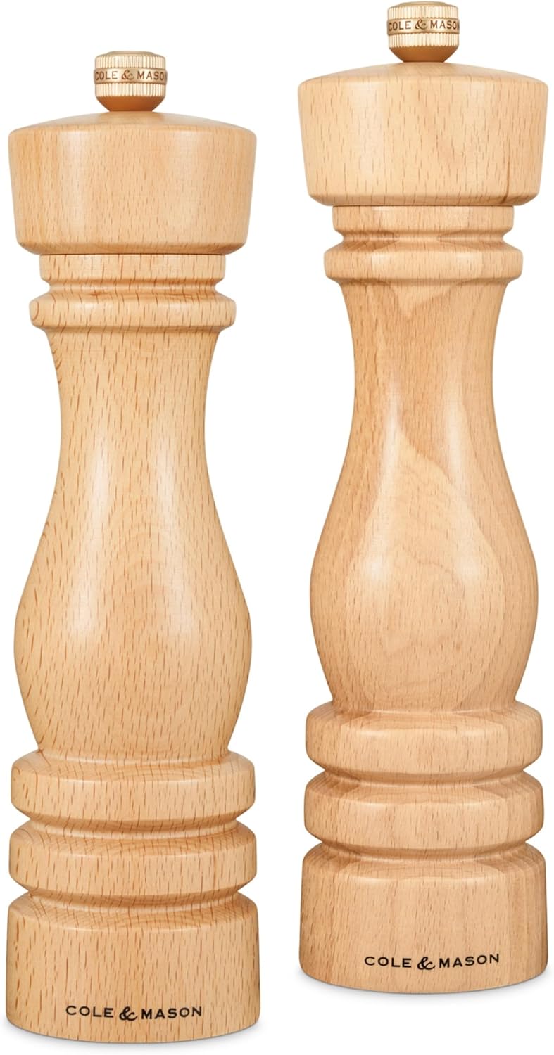 COLE & MASON Cole  Mason London Refillable Spice Mill  Kitchen  Home Accessory  Salt  Pepper Grinder Set  Salt Mill with Ceramic Mechanism  Pepper Mill with Carbon Steel Mechanism  8 Natural Beech - Image 1