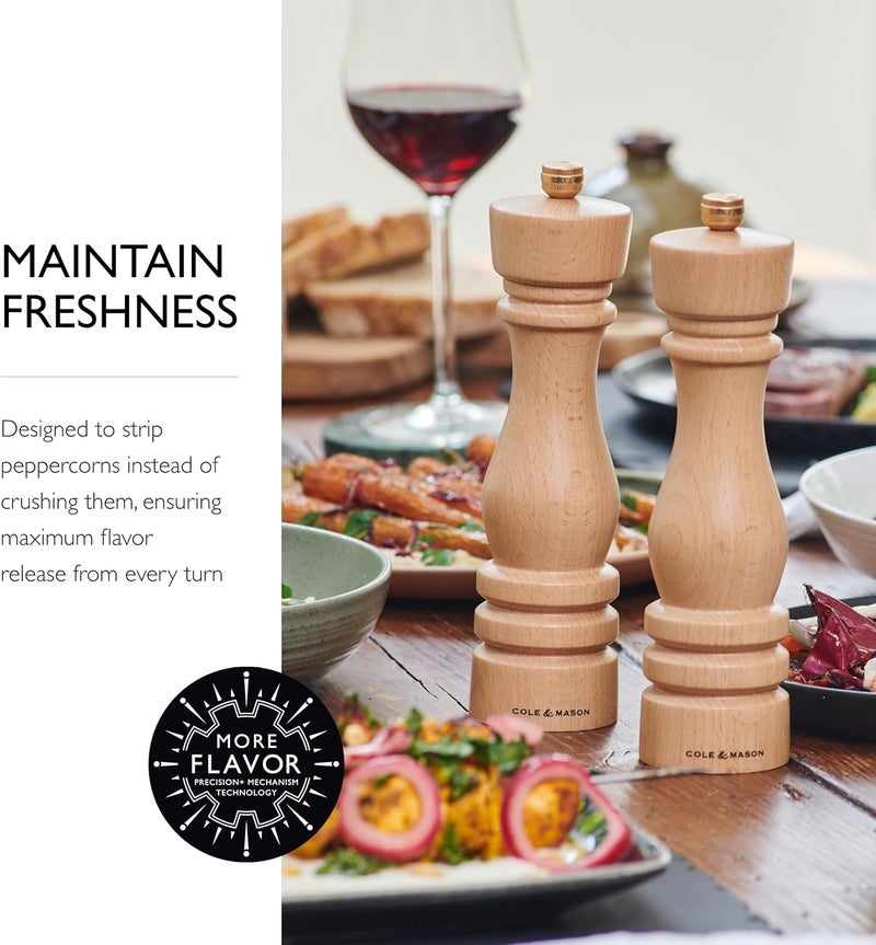 COLE & MASON Cole  Mason London Refillable Spice Mill  Kitchen  Home Accessory  Salt  Pepper Grinder Set  Salt Mill with Ceramic Mechanism  Pepper Mill with Carbon Steel Mechanism  8 Natural Beech - Image 4