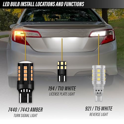 USR UNIQUE STYLE RACING USR Amber Turn Signal & White Reverse Backup & White License Plate LED Bulbs Canbus Error Free - 6 Pieces Combo UPGRADE Compatible with 2012-2014 Toyota Camry Tail Lights (Fits Factory Tail Lamps) - Image 2