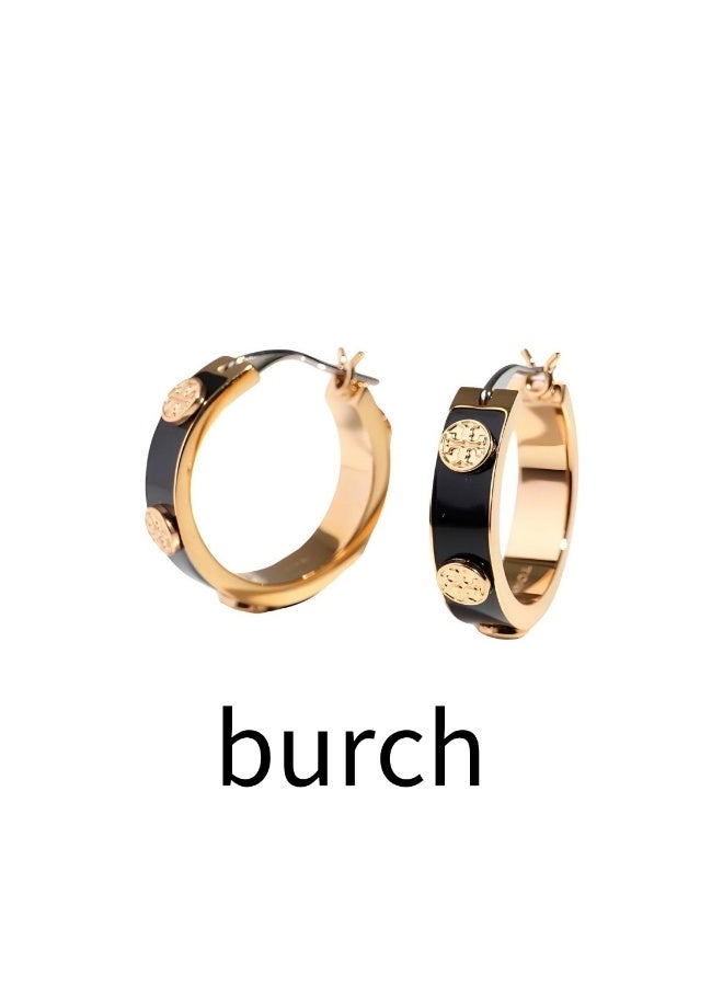 Burch TB Black Inlaid Logo Round Earrings - Image 5
