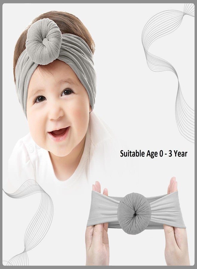 SYGA Pack Of 2 Baby Headbands Soft Cotton Strechable Turban Hairbands For Newborn Infant Toddlers Kids 0-3 Years (Pink-Grey) - Image 3