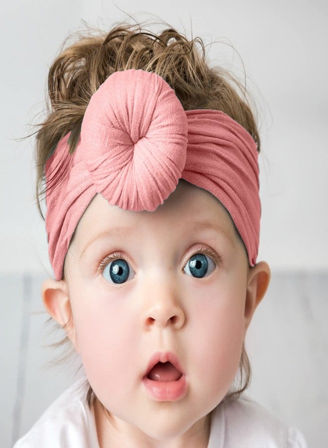SYGA Pack Of 2 Baby Headbands Soft Cotton Strechable Turban Hairbands For Newborn Infant Toddlers Kids 0-3 Years (Pink-Grey) - Image 2