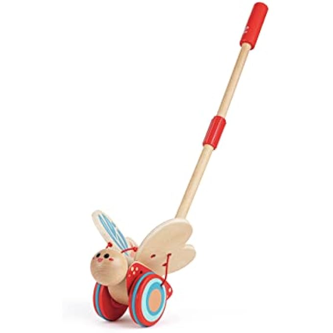 RAINBOW BUTTERFLY PUSH AND PULL TOY | INTERACTIVE WOODEN ANIMAL TOY FOR TODDLERS | PUSH TOY FOR WALKING | SUITABLE FOR 12 MONTHS AND UP - Image 1