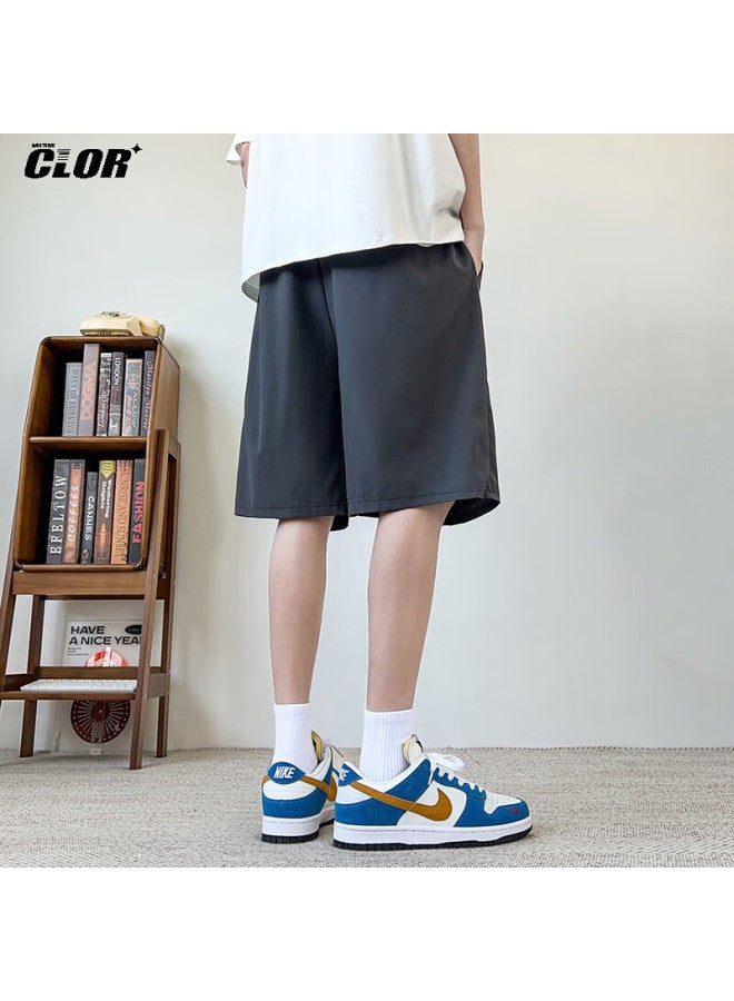 Clor Men's Summer Ice Silk Quick-drying Five-point Loose Straight Sports Thin Casual Pants Wxcg01 Dark Gray L - Image 2