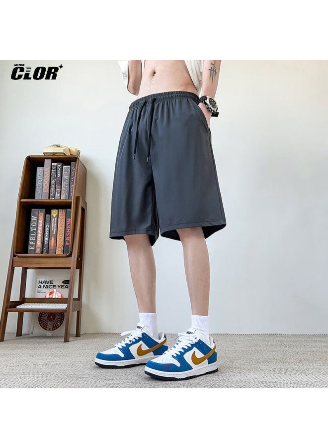 Clor Men's Summer Ice Silk Quick-drying Five-point Loose Straight Sports Thin Casual Pants Wxcg01 Dark Gray L - Image 1