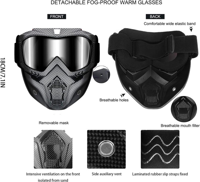 GGBuy Motorcycle Goggles with Removable Face Mask - Image 3