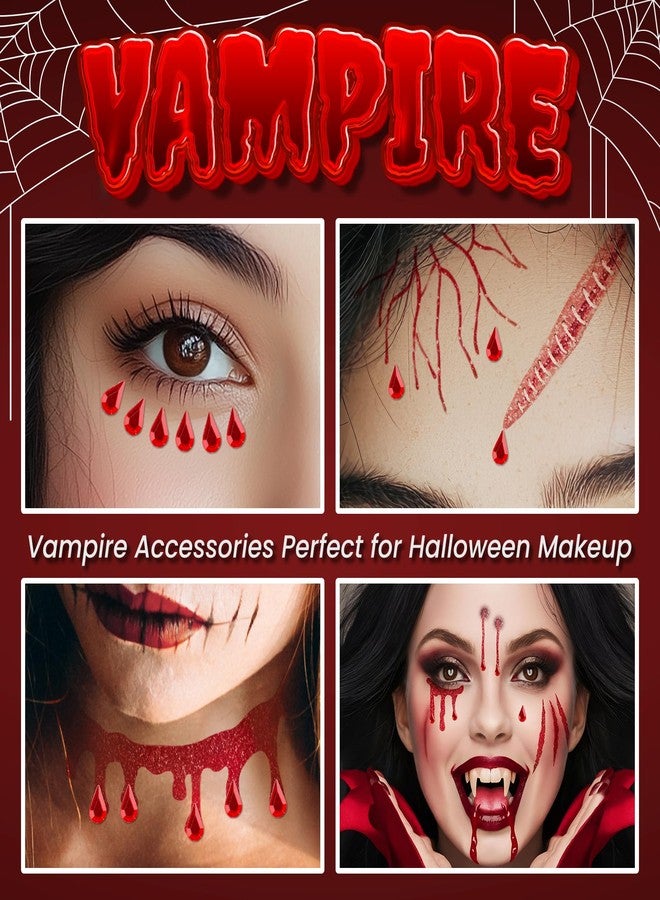 Leesgel Halloween Decorations- Glitter Vampire Face Temporary Tattoos with Self Adhesive Face Gems Perfect for Halloween Costumes, Makeup, Party Favors, Stickers, Goodie Bag Stuffers for Women Adults - Image 3