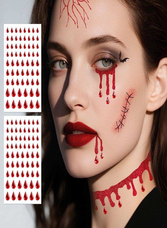 Leesgel Halloween Decorations- Glitter Vampire Face Temporary Tattoos with Self Adhesive Face Gems Perfect for Halloween Costumes, Makeup, Party Favors, Stickers, Goodie Bag Stuffers for Women Adults - Image 1