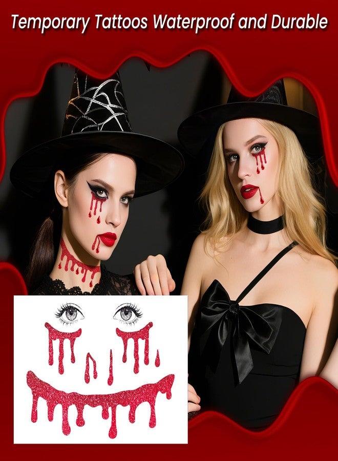Leesgel Halloween Decorations- Glitter Vampire Face Temporary Tattoos with Self Adhesive Face Gems Perfect for Halloween Costumes, Makeup, Party Favors, Stickers, Goodie Bag Stuffers for Women Adults - Image 5