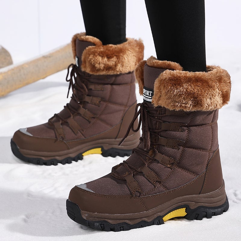Cross-border Wholesale Winter Warm Snow Boots Womens fleece-lined Thickened Northeast Travel Cotton Boots Outdoor Mountaineering Boots Ski Boots Brown