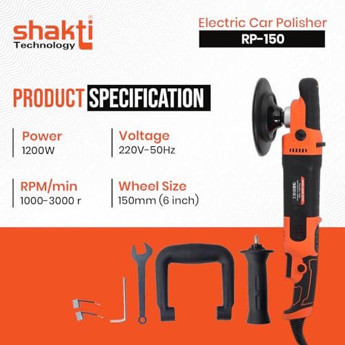 Shakti Technology RP-150 1200W Electric Car Polisher 21MM Orbit with D-Handle Rotary Polisher 1000-3000 RPM with 150MM(6Inch) Wheel Size, 6 Variable Speed, Disk Ideal for Cars, SUV, Boats - Image 2