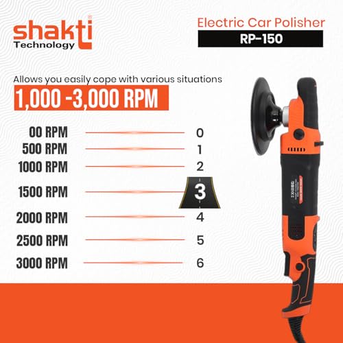 Shakti Technology RP-150 1200W Electric Car Polisher 21MM Orbit with D-Handle Rotary Polisher 1000-3000 RPM with 150MM(6Inch) Wheel Size, 6 Variable Speed, Disk Ideal for Cars, SUV, Boats - Image 3