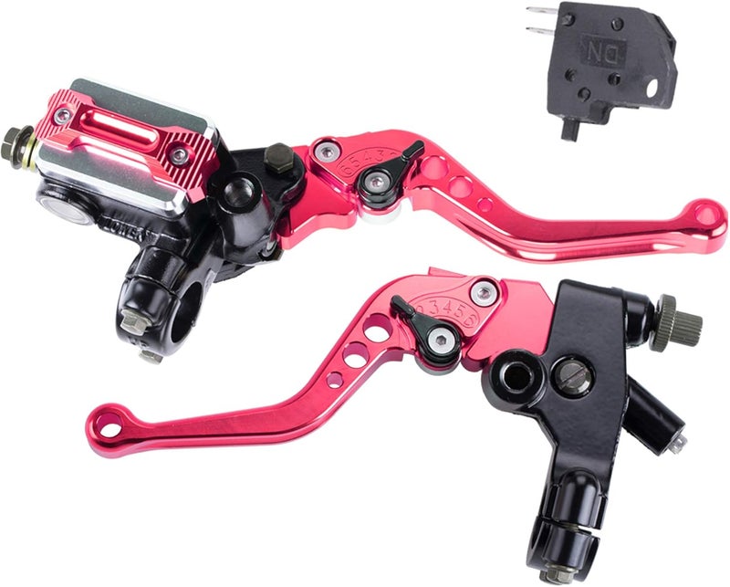 MRELC Universal Motorcycle 7/8" 22mm Handlebar Brake Master Cylinder Clutch Lever Set - Red - Image 1
