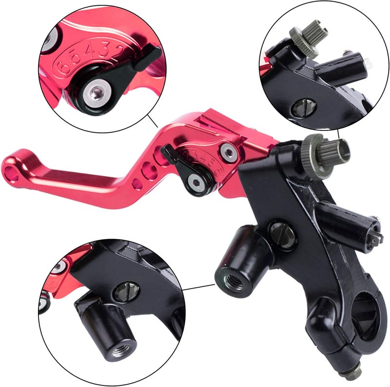 MRELC Universal Motorcycle 7/8" 22mm Handlebar Brake Master Cylinder Clutch Lever Set - Red - Image 3