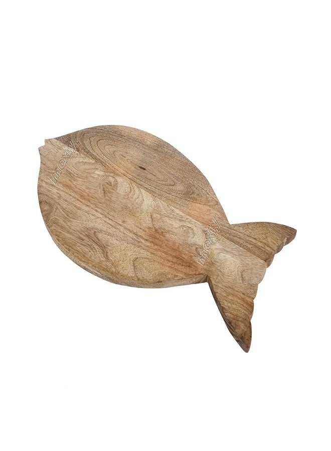 MOXLY Fish Shaped Wooden Chopping Board (17"x9") - Handcrafted Mango Wood with Burnt Finish, Dual-Purpose Cutting Board & Cheese Serving Platter for Kitchen & Home Décor - Image 1