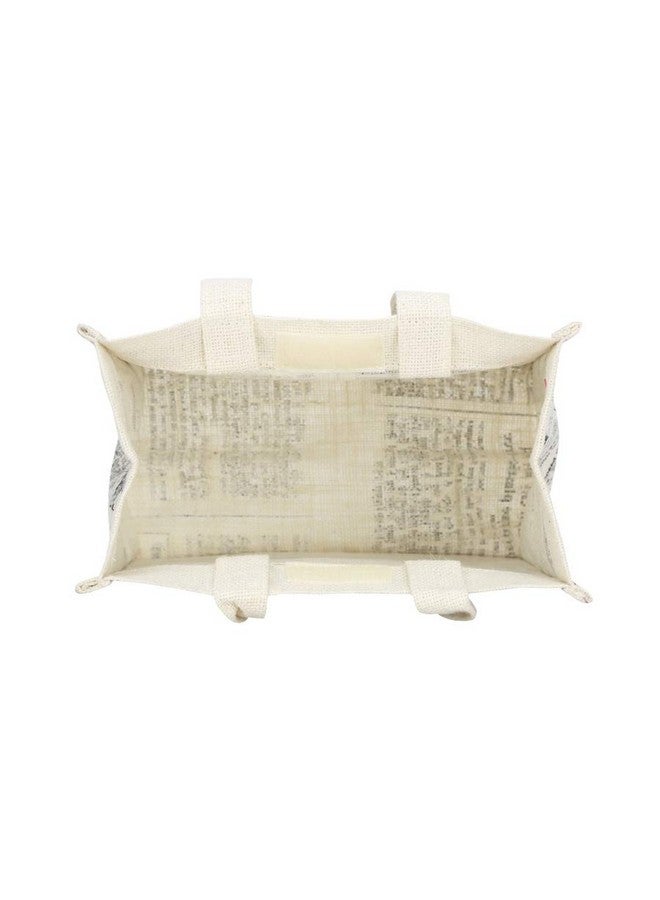 Jute Cottage Jute Bags For Lunch For Women And Men Jute Tiffin Casual Bags Newspaper Print White|Size 10 X 10 X 6 In (White), 7 Liter - Image 3