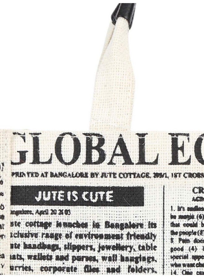 Jute Cottage Jute Bags For Lunch For Women And Men Jute Tiffin Casual Bags Newspaper Print White|Size 10 X 10 X 6 In (White), 7 Liter - Image 4
