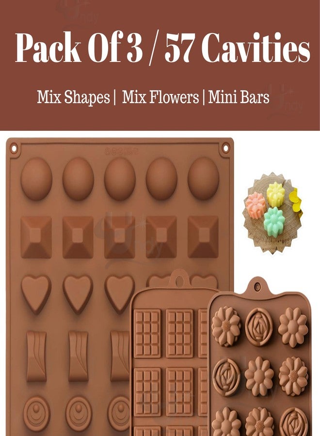 Undy Chocolate Mould Silicone Mix Flowers Round Heart Square Rectangle Pyramid Sphere Mini Bars Shape Chocolate Mould for Chocolate Making Multipurpose Jelly Ice Cubes Cake Decoration Tools, 3 PCS - Image 2