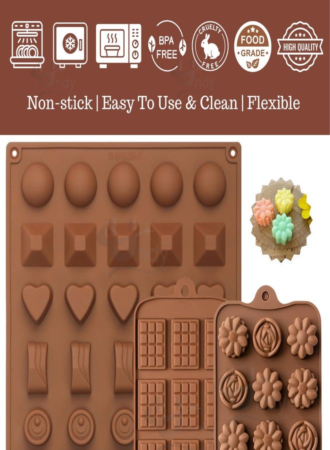 Undy Chocolate Mould Silicone Mix Flowers Round Heart Square Rectangle Pyramid Sphere Mini Bars Shape Chocolate Mould for Chocolate Making Multipurpose Jelly Ice Cubes Cake Decoration Tools, 3 PCS - Image 3