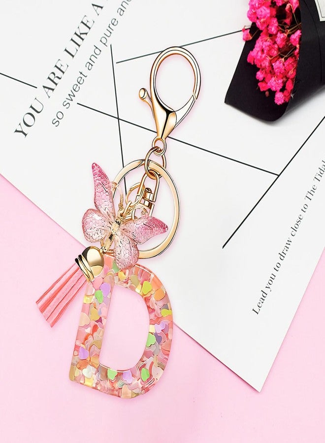 CoolShef Pink Letter D Keychain for Girls Cute | Aesthetic Initial Keychains with Butterfly & Tassel | Personalized Bag Charm for Key, Purse, Backpack, Handbag - Image 4