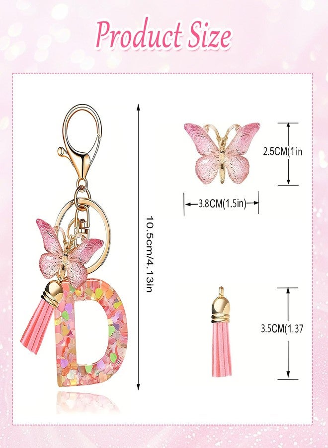 CoolShef Pink Letter D Keychain for Girls Cute | Aesthetic Initial Keychains with Butterfly & Tassel | Personalized Bag Charm for Key, Purse, Backpack, Handbag - Image 2