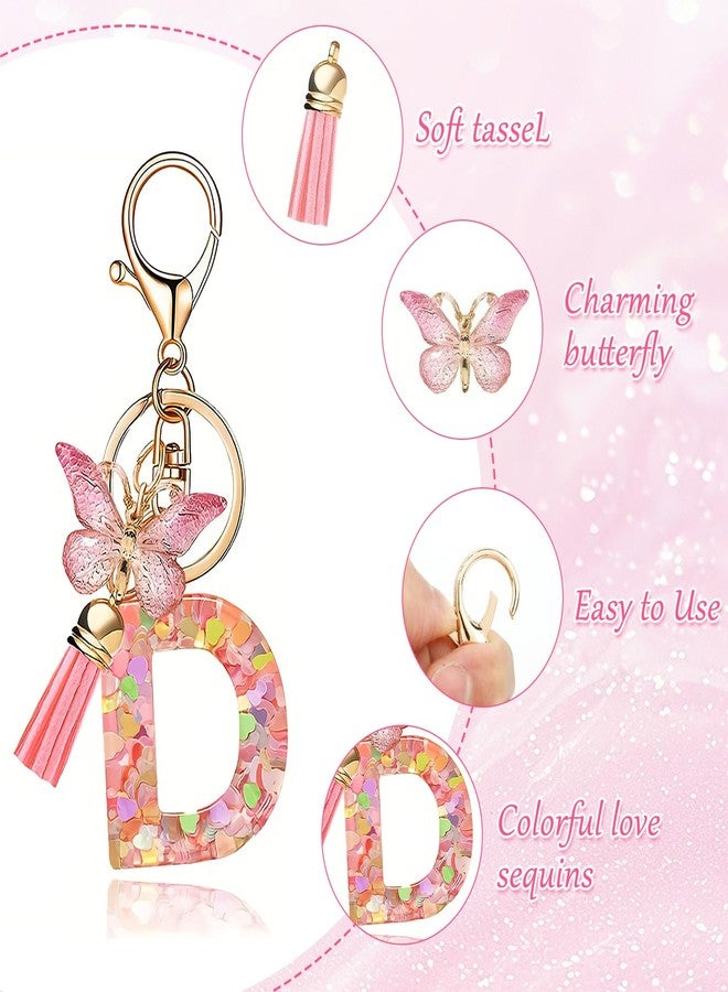 CoolShef Pink Letter D Keychain for Girls Cute | Aesthetic Initial Keychains with Butterfly & Tassel | Personalized Bag Charm for Key, Purse, Backpack, Handbag - Image 3