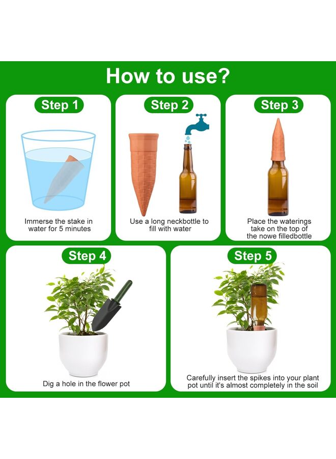 LAMAY 12PCS Terracotta Plant Self Watering Spikes, Automatic Self Watering Stakes, Plant Watering Devices for Wine Bottles Recycled Bottles, Clay Plant Garden Waterers for Vacations - Image 4