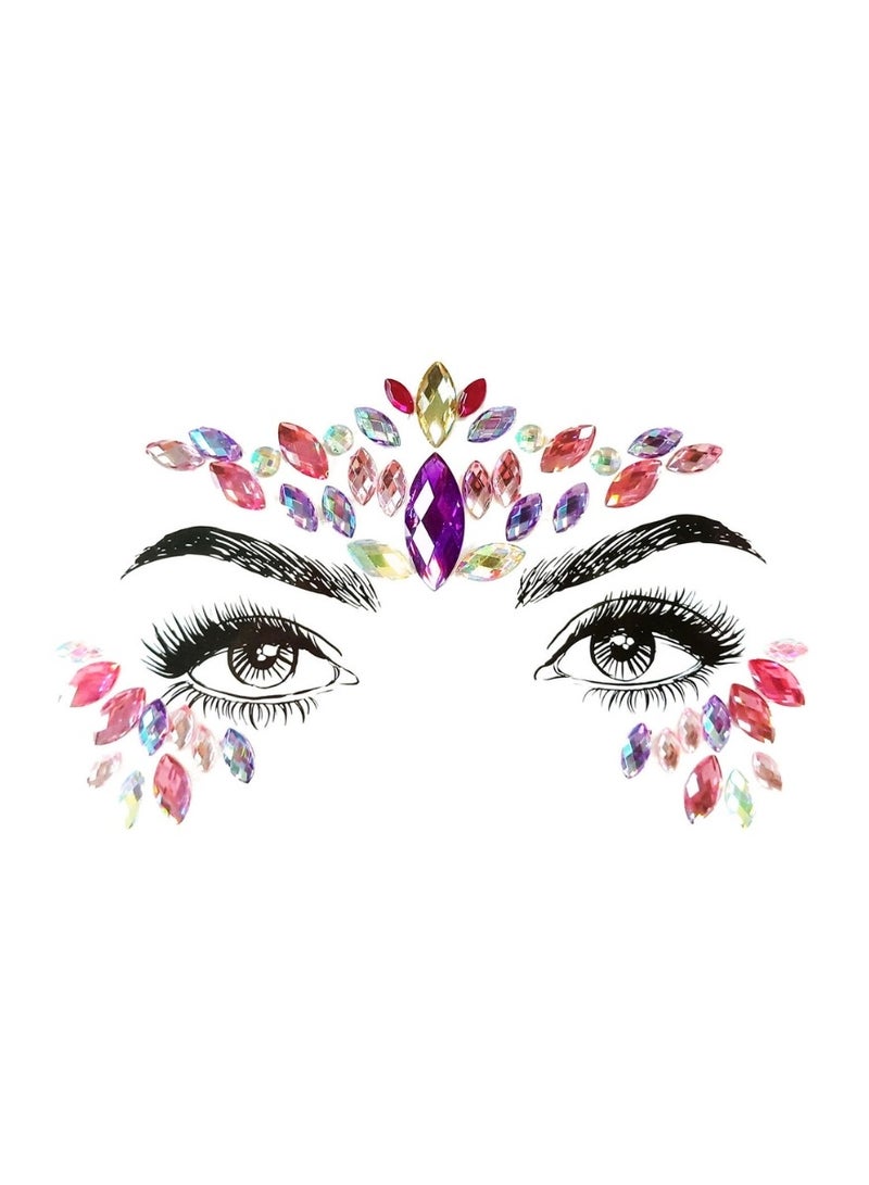 Soft Pink & Light Purple Face Gems – Pre-Arranged Self-Adhesive Face Jewels with Sparkling Gold Foil Accents & Acrylic Crystals | No-Mess, Easy-To-Apply Stick-On Festival Gems for Raves, Parties, Weddings, Birthday Makeup, Concert Looks & Cosplay Glam - Image 2